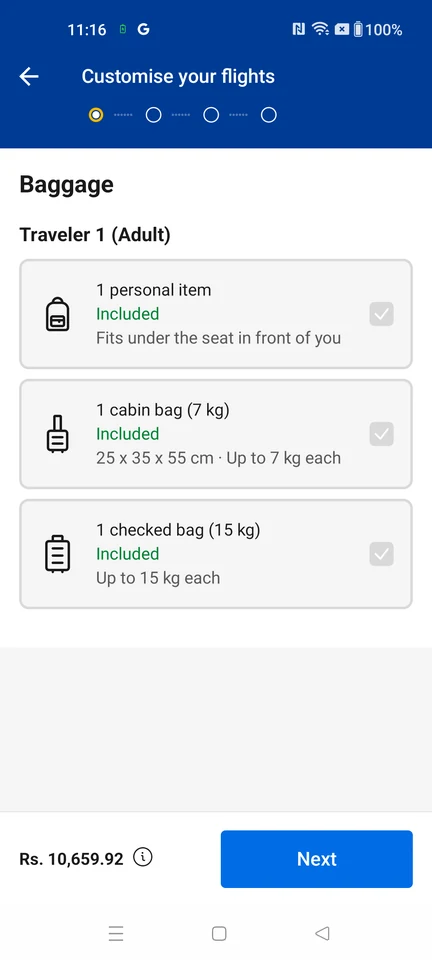 Booking.com: Baggage options