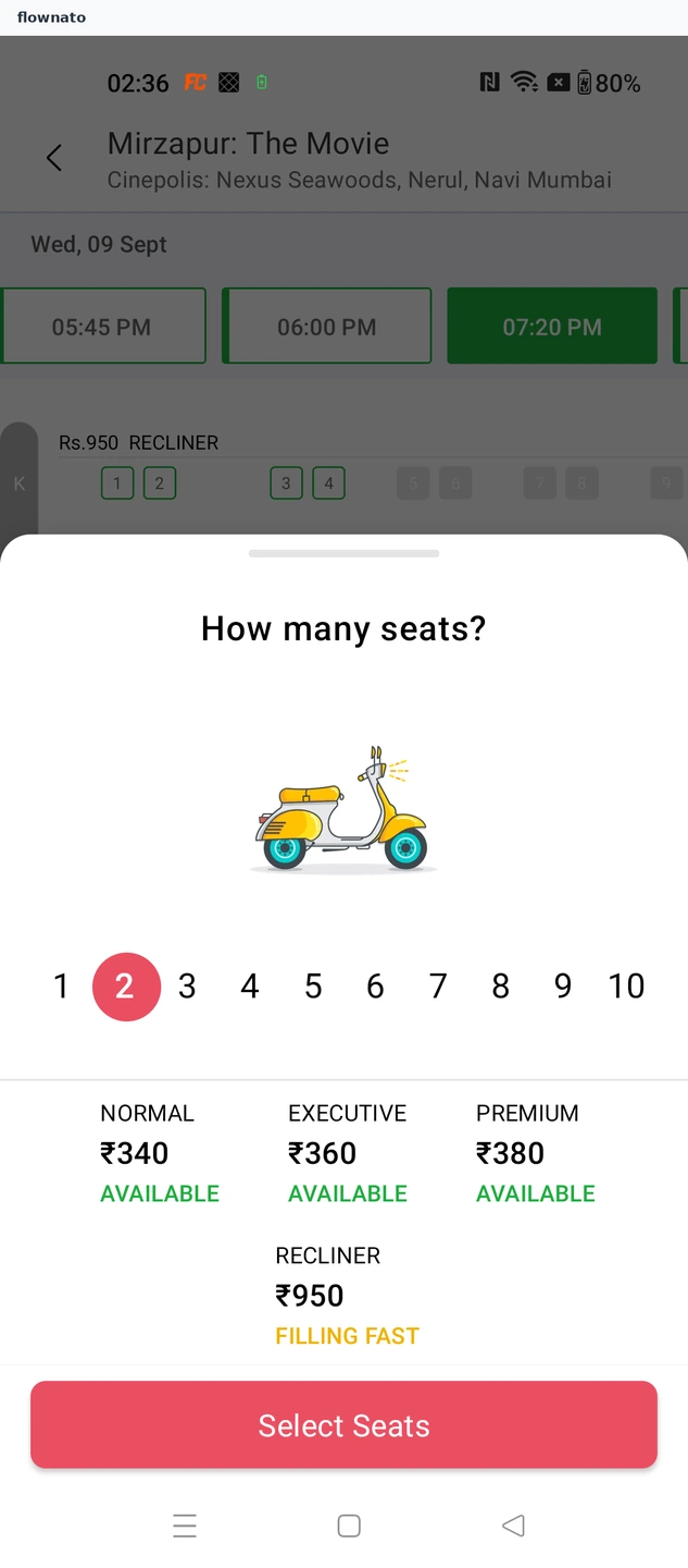 BookMyShow: Confirm how many seats