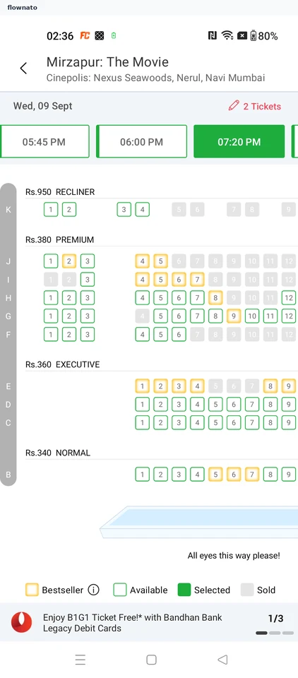 BookMyShow: Seat selection