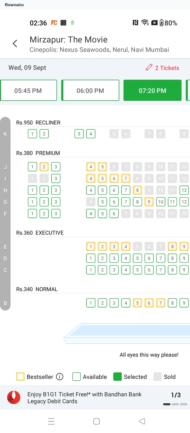 BookMyShow: Choose seats in the hall