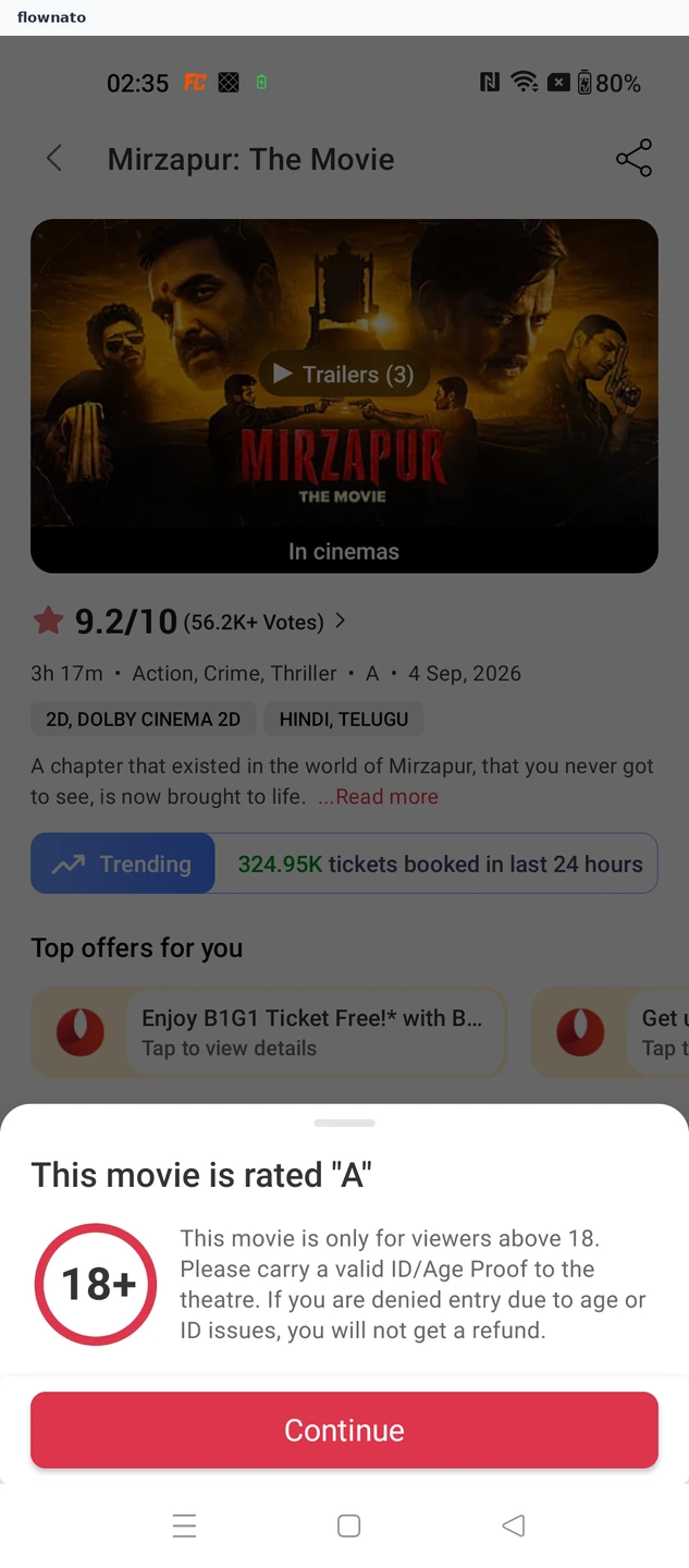 BookMyShow: Acknowledge the 18+ age rating
